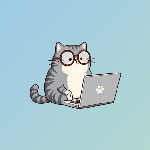Keiruのプロフィールアイコン(眼鏡をかけてノートPCに向かう猫)